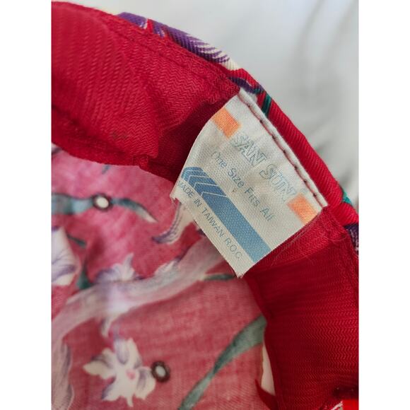 Vintage San Sun Floral Hawaiian Snapback Hat Red Tropical Floral Trucker - Picture 6 of 6